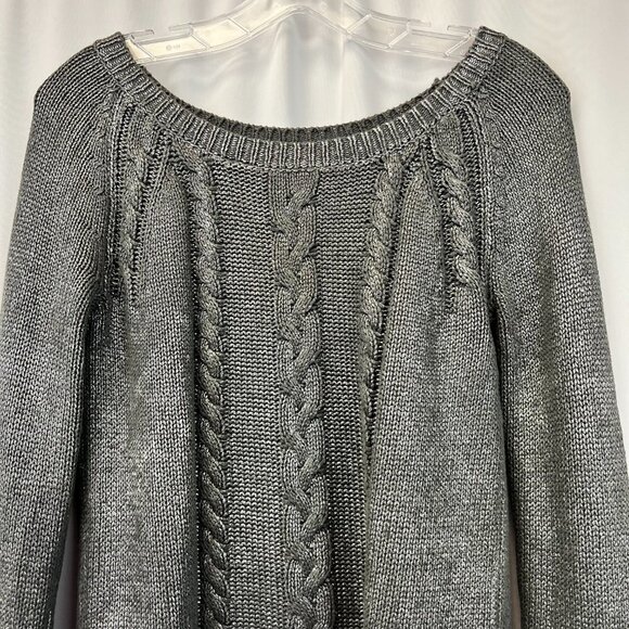 Ella Moss Womens Gray Glitter Cable Knitted Long Sleeve Pullover Sweater Size S - Picture 3 of 11